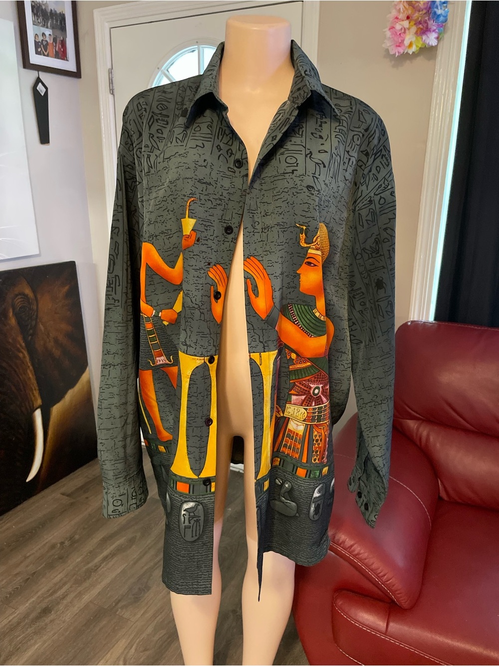 Million Guy Egyptian button-down shirt aesthetic hieroglyphic pharaonic graphics